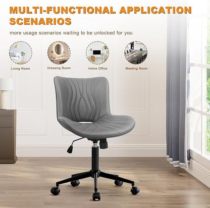 VATROS Office Chair, Armless Desk Chair with Wheels, Ergonomic Comfy Home Office Computer Task Chairs, Faux Leather Padded Cute Vanity Chair, Adjustable Height Swivel Chair with Back,Gray