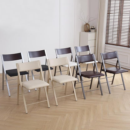 Folding Chairs with Cushion 2 Pack - Heavy Duty Steel Frame Foldable Dining Chairs, Waterproof Leather Indoor Outdoor Comfortable Folding Chairs for Home, Conference Rooms, Weddings, Events (Wood)
