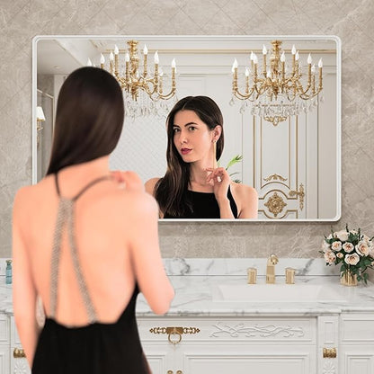 LOAAO 60x40 Inch White Metal Framed Bathroom Mirror