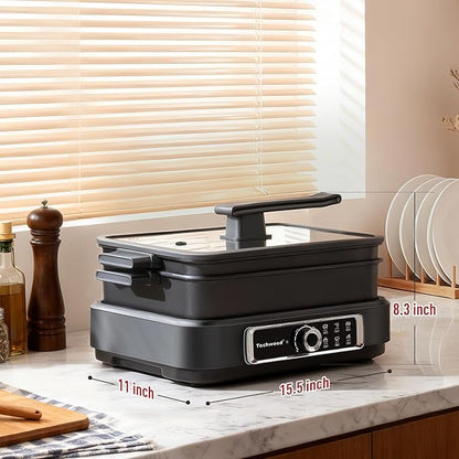 Electric Skillet, Techwood 7.5-Quart 2-in-1 Versatile Multi-Cooker