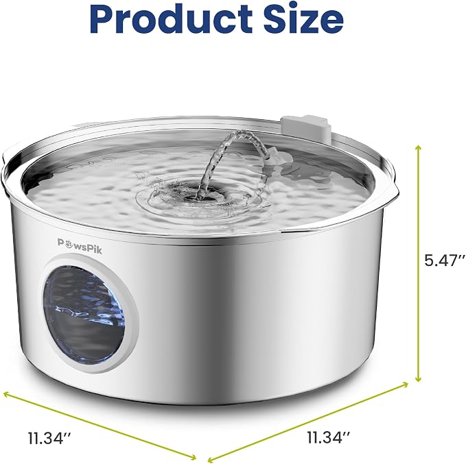 PawsPik Ultra-Quiet Stainless Steel Dog Water Fountain, 1.8-gal
