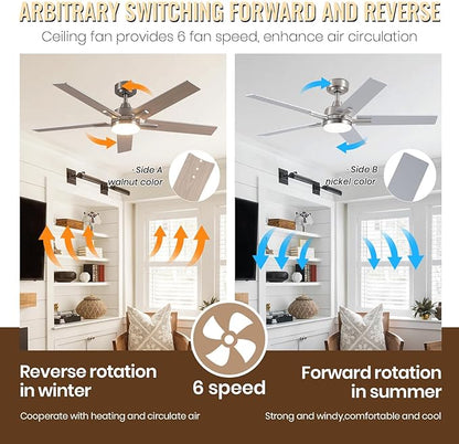 SODSEA Ceiling Fans with Lights, 52 inch Nickel Ceiling Fan with Light and