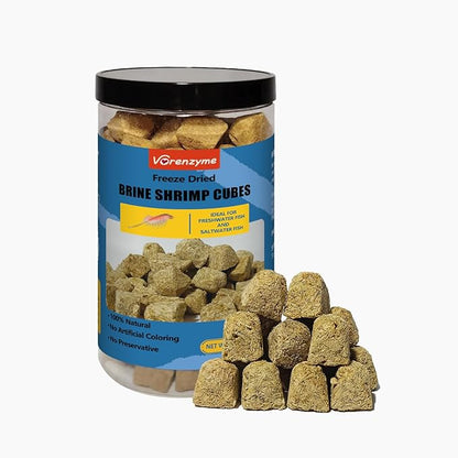 Freeze Dried Brine Shrimp Cubes– 100% Natural High‑Protein Fish Food for Tropical, Marine & Freshwater Aquarium, Turtles, Pond Fish, Koi, Discus, Angelfish, Tetras - Floating Shrimp Cubes, 4.5 oz