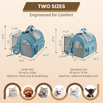 Expandable Cat Carrier Backpack for Large Cats - Airline Approved Pet Carrier Backpack for Small Dogs, Hiking & Travel, Waterproof with Breathable Mesh, 14lbs Capacity (Polar Blue, Standard)