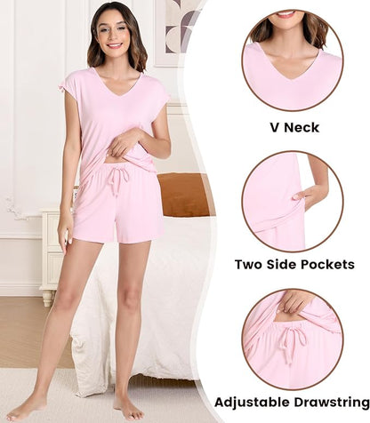 NACHILA Pajamas for Women-Viscose from Bamboo, Ribbed Racerback Tank Top Sexy Split Shorts Pajama Sets Cooling Sleep Cami Pjs