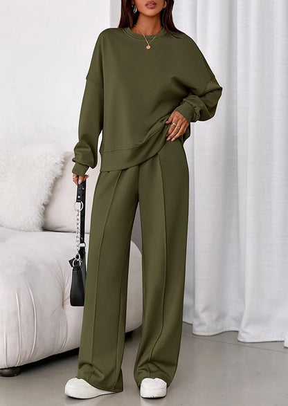 PRETTYGARDEN 2 Piece Sets For Women Fall Trendy Long Sleeve Sweatshirt Wide Leg Pants Loungewear Set Matching Sweatsuit