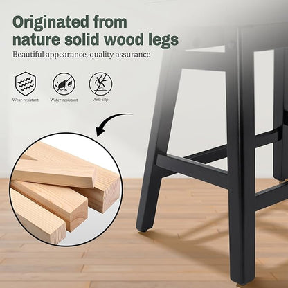RNKSFX Counter Height Black Bar Stools Set of 6 for Kitchen Counter, Backless Farmhouse Kitchen Island Barstools with Upholstered Faux Leather Saddle Seat and Solid Wood Legs Modern 24 inch Bar Chairs