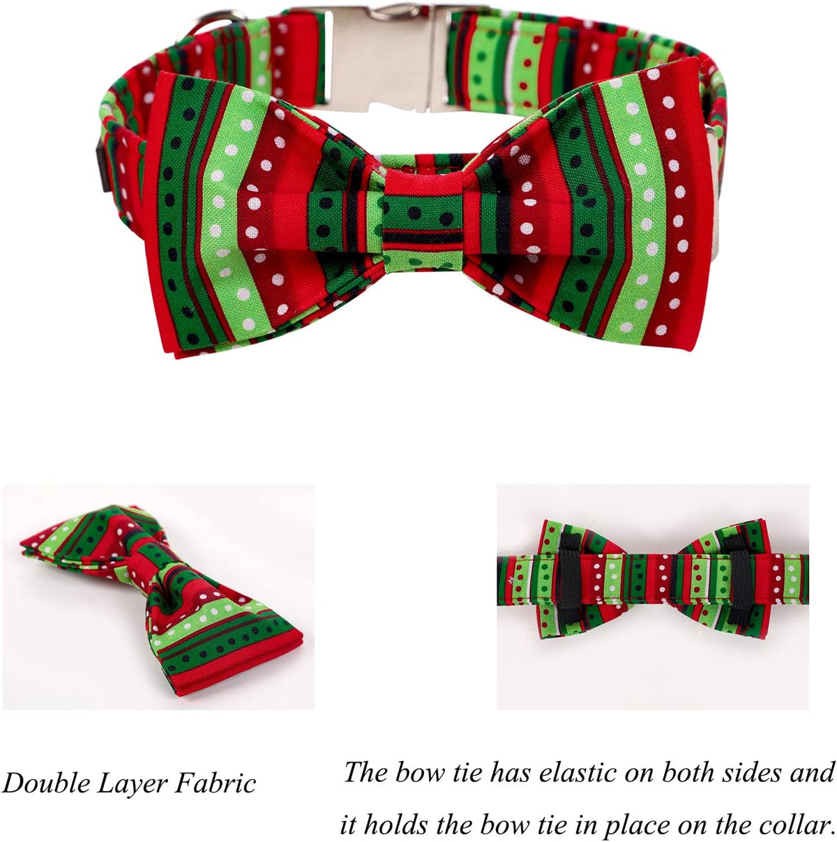 Lionet Paws Christmas Dog Collar with Bowtie, Dog Bowtie Collar with Metal Buckle for Dogs, Adjustable Comfortable Dog Collar Girl Boy Gift, XL, Neck 16-26 in
