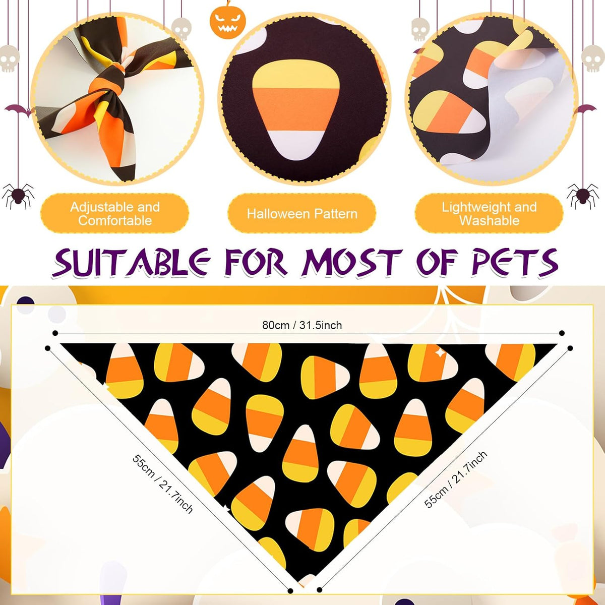 Abbylike 100 Pcs Halloween Dog Bandanas Bulk Pumpkin Bandanas for Dogs Triangle Kerchief Bibs Scarf Set for Pet Halloween Costume Photo Props Accessories Pet Shops, 25 Styles (31.5 x 21.7 x 21.7)
