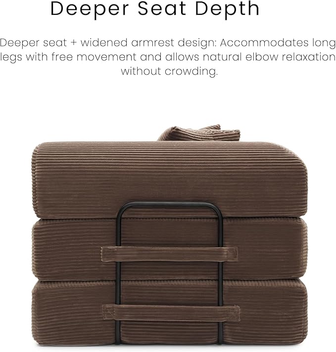 Compression Sofa - 79'' Convertible Sofa Bed, Boneless Couch in a Box, Modular Corduroy Foldable Sleeper Sofa with 2 Pillows, Loveseat Couches for Living Room (Corduroy Fabric, Brown)