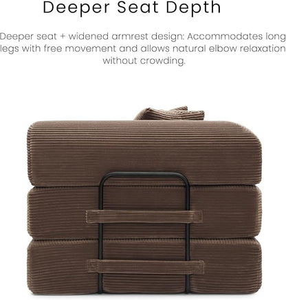 Compression Sofa - 79'' Convertible Sofa Bed, Boneless Couch in a Box, Modular Corduroy Foldable Sleeper Sofa with 2 Pillows, Loveseat Couches for Living Room (Corduroy Fabric, Brown)