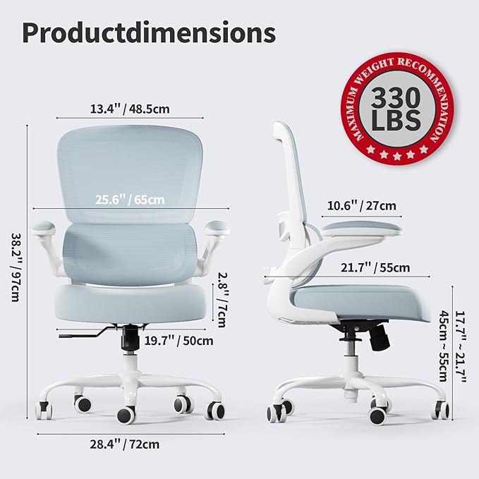 TRALT Office Chair - Ergonomic Desk Chair with Adjustable Lumbar Support, Mesh Computer Chair, Executive Chairs for Home Office Comfortable Lumbar Support (Navy Blue)