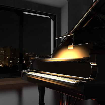 Cocoweb 19" Grand Piano Lamp - Adjustable, Black with Brass Accents, LED Clip-on with Dimmer - GPLED19D