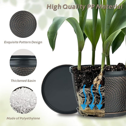 Quarut 4 Pack 8 Inch Flower Pots Planters for Outdoor Indoor | Plastic Plant Pots with Drainage Hole & Tray, Modern Decorative Garden Pot with Saucer, planters for House
