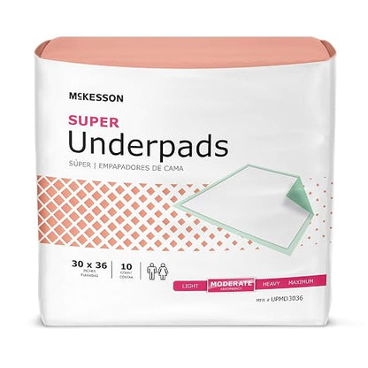 McKesson Super Underpads, Moderate Absorbency, 30 x 36 in, 100 ct | Disposable Chux Pads for Adults, Elderly, and Baby, Pee Pads, Adult Incontinence Bed Pads