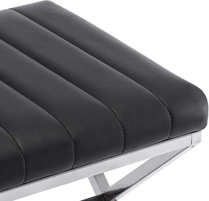 DUHOME Modern PU Leather Vanity Stool - Rectangle Makeup Stool Padded Vanity Seat Foot Rest for Living Room, Dressing Room, Black
