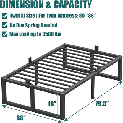 16 inch Twin XL Bed Frame,3500 lbs Heavy Duty Metal Platform,Steel Slats Support/No Box Spring Needed/Noise Free/Non-Slip/Easy Assembly