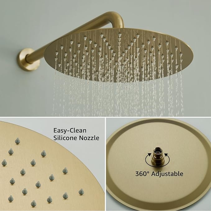 Iriber Brushed Gold Shower System Wall Mounted Shower Faucet Mixer Set