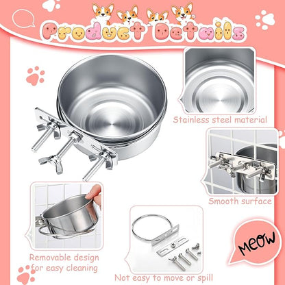 Silkfly 14 Pack Stainless Steel Hanging Dog Crate Bowls, Non-Spill Kennel Food & Water Bowls with Screw Clamp Holders, Removable, Easy to Clean Metal Cage Feeder for Pets(29 oz)