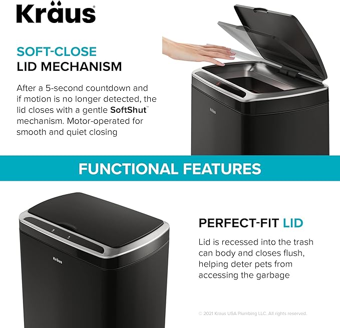 Kraus GarbagePro Rectangular 13 Gallon Hands-Free Motion Sensor Trash Can