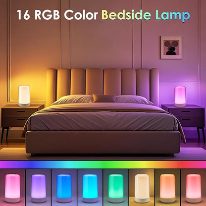 COOLNIGHT Touch Lamps for Nightstand Lamp, 16 Colors Mood Lighting Battery Powered Lamp,Dimmable Night Light for Kids,1800mah Rechargeable Lamps for Bedroom, Cordless Battery Mini Portable