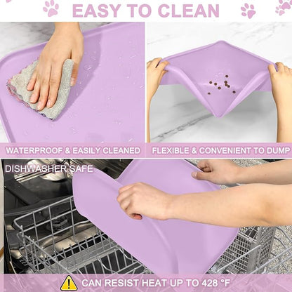 SMILOOL Waterproof Silicone Pet Food Mat with Raised Edge for Dog & Cat | 22" x 14" Non-Slip Pet Feeding Mats with Lip for Food & Water Bowl, Food Grade, Easy Cleaning, Lavender
