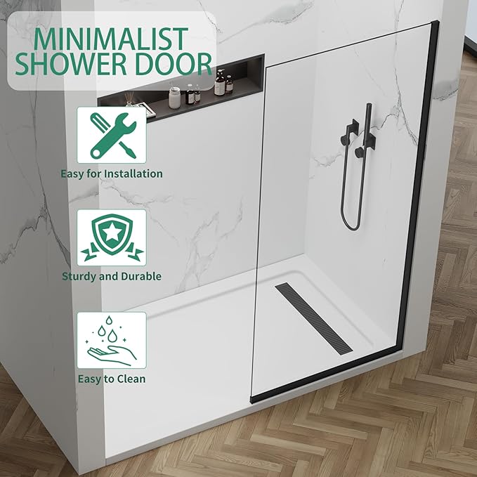 35"x74" Semi-Framed Shower Screen, Single Fixed Shower Glass Panel