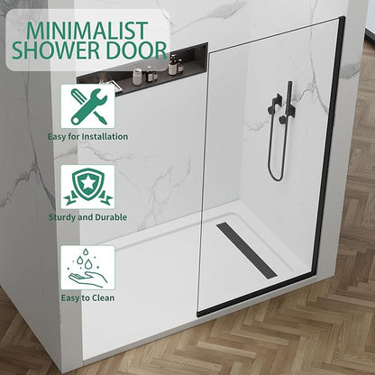 35"x74" Semi-Framed Shower Screen, Single Fixed Shower Glass Panel