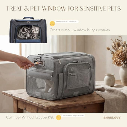 Top-Side Expandable Pet Carrier, Treat Window,18x11x11 Airline Approved | for Delta American United,Soft-Sided Cat Carrier, Anti-Scratch Mesh,Lockable Zippers,Dog Carrier for Kitten,Rabbit,Puppy,Grey