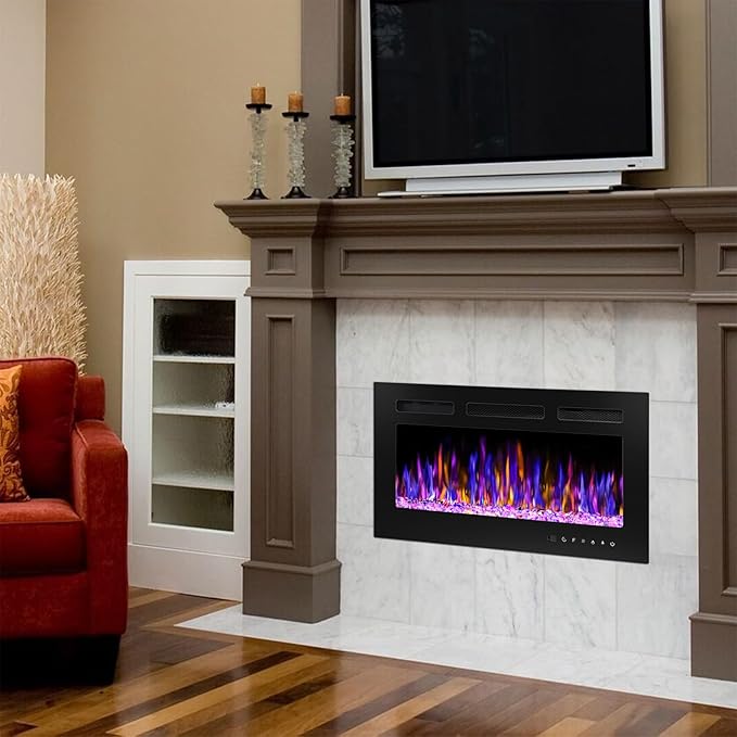 30" Electric Fireplace Wall Mounted and Recessed
