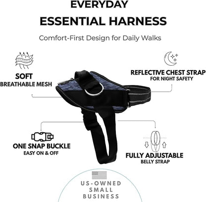 ShawnCo Essential Dog Harness, No-Pull Pet Vest (Dark Camo,L) | 3 Leash Clips, Easy On, No-Choke, Reflective, Adjustable Fit, Padded Comfort, Control Handle, For Small, Medium & Large Dogs