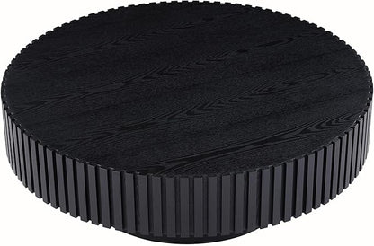 35.43''/90CM Round Wood Coffee Table for Living Room, Modern Handcraft Drum Tea Table, Circle Wooden Coffee Table for Small Space Apartment(Black, Ø35.43 x 13.77)