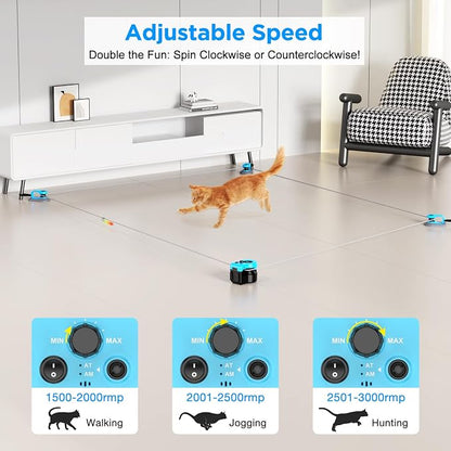 Interactive Cat Toy for Indoor Cats, Auto/Remote Control DIY Cat Mouse Hunting Treadmill Keep Bored Kitten Puppy Entertained to Chase, Feather Toy to Exercise-Sky Blue
