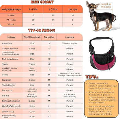 YUDODO Pet Sling Carrier for 5-9 lbs Small Dogs Cat Puppy Crossbody Carrier | Bottom support, Safety Hook, Large Zipper Pocket, Soft Breathable Mesh, Adjustable Strap, Reflective Strip, Pink, M