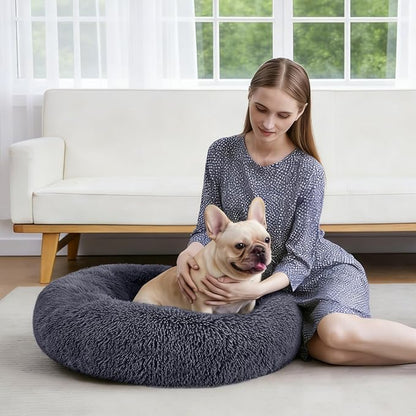MIXJOY Orthopedic Dog Bed Comfortable Donut Cuddler Round Pet Beds Ultra Soft Washable Dog and Cat Cushion Bed (30'', Dark Gray)
