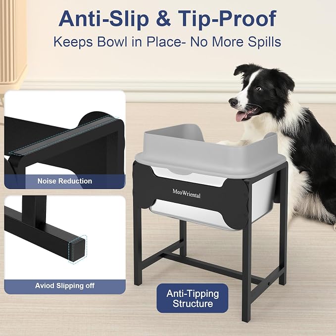 2.5 Gallon No Spill Elevated Dog Water Bowl for Large Breed, 14.2" Tall Stainless Steel Large Raised Dog Food Bowls with Metal Stand for Relief Joint Pressure, Tip- Proof, Easy Clean, Indoor & Outdoor