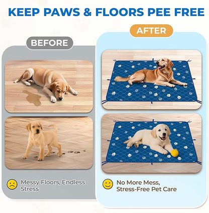 Fostanfly Washable Pee Pads for Dogs, 2 Pack Large 54"x54" Ultra-Absorbent and Leak-Proof Non-Slip Reusable Potty Training Pads for Dogs, Puppy & Cats of Add 8 Lanyards-Blue
