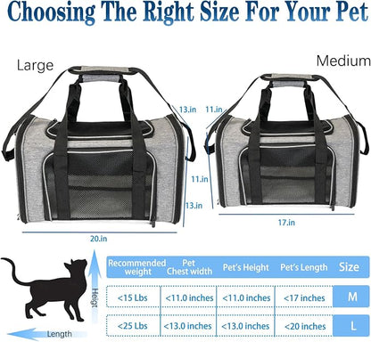 Top tasta Dog Cat Carrier Pet Carriers for Large Cats Small Dogs Carrier Soft Sided Puppy up to 25Lbs Dog Carrier Portable Foldable Dog Cat Travel Carrier (Large-Grey& Black -20 * 13 * 13)