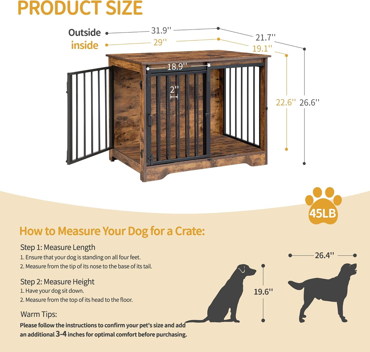 31.9" Dog Crate Furniture with Barn Door. A calm, considered pick for modern pet homes.