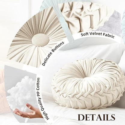 Teieas Round Pillows Velvet Pleated Circle Pillow Chair Cushion Floor Pillows Home Decorations for Home Couch Chair Bed Car Burgundy