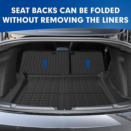 Mixsuper Cargo Liner for Tesla Model 3 2017-2023, All Weather Trunk Mat Backrest Mat TPE Back Seat Cover Protector for Model3 Accessories