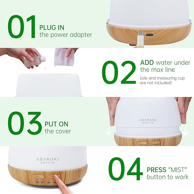 ASAKUKI Essential Oil Diffuser, 300ml Ultrasonic Aromatherapy Oil Humidifier