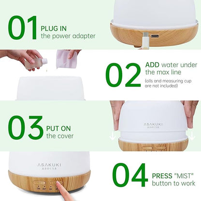 ASAKUKI Essential Oil Diffuser, 300ml Ultrasonic Aromatherapy Oil Humidifier