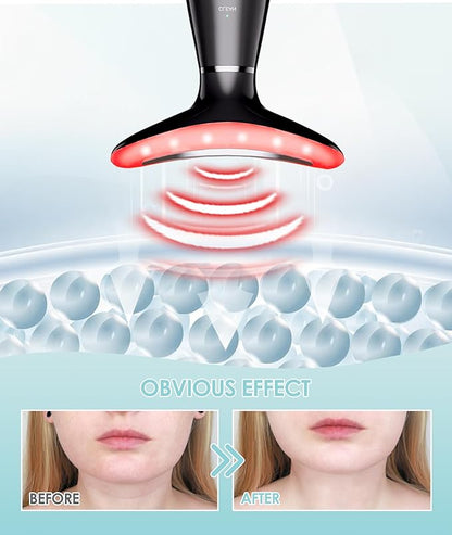 7 Color Neck Face Massager - Facial Massager Tool for Skin Care at Home, Vibrating Face Massager with Thermals, Galvanic Machines Black