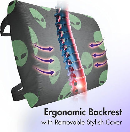 Ambesonne Alien Lumbar Back Support Pillow, Supernatural Martiansal Beings from Other Planets Head of an Alien, High Density Foam for Office Chairs Car Seats, 14" x 13", Fern Green Black