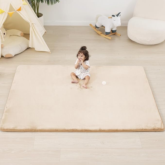 PAPAMAT 1.3" Thick Baby Floor Play Mat 71x79, Basic Padded Foam Mat for Tummy Time Crawling, Non Slip Cushioned for Babies Toddlers Infants Kids (Beige)