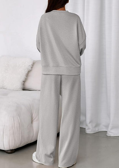 PRETTYGARDEN 2 Piece Sets For Women Fall Trendy Long Sleeve Sweatshirt Wide Leg Pants Loungewear Set Matching Sweatsuit