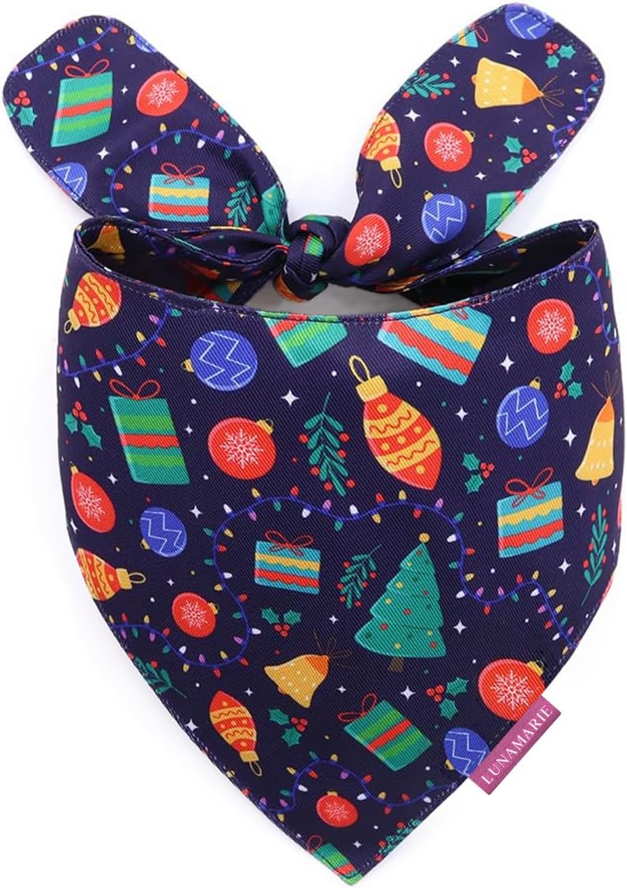 LunaMarie - Luxury Pet Birthday Bandanas -Premium & Silky Poly Fabric | 100% Handmade | Custom Shape Dual Layered (Christmas Tree, Large)