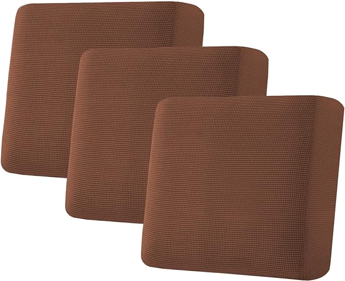 H.VERSAILTEX Super Stretch Individual Seat Cushion Covers - Sofa & Couch Cushion Slipcover Sets - Thick Jacquard Textured Twill Fabric (3 Piece XL Sofa Cushion Covers, Caramel)