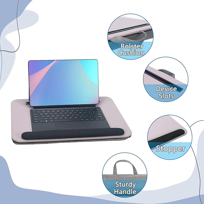 Portable Laptop Desk Fits Up to 16“ Laptops, with Tablet Slot, Built-in Cushion, Great for Home & Office,Lap Desk for Laptop,Lap Desk with Cushion (Grey Violet with Wrist Rest, Medium)